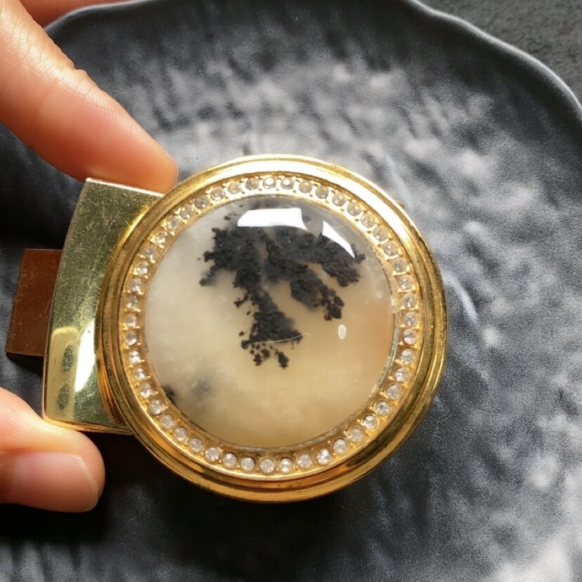 天然黄龙玉水草花皮带扣