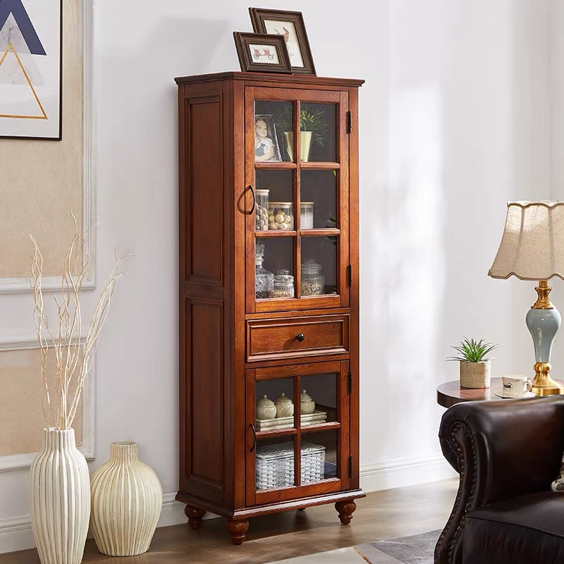 美式乡村实木酒柜边柜复古做旧单开门餐边柜储物柜收纳柜靠墙高柜