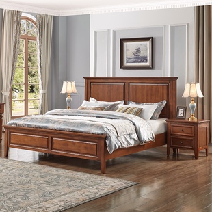 复古美式床实木床现代简约主卧1.8米双人床 婚床法式乡村复古风床