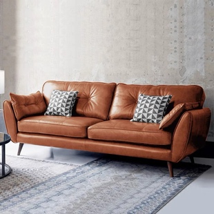 意式北欧真皮双人三人皮沙发现代简约公寓小户型服装店墨绿油蜡皮