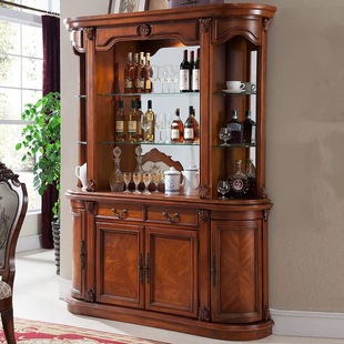 美式实木酒柜带客厅红酒柜子欧式餐厅靠墙储物柜茶水柜玄关隔断柜