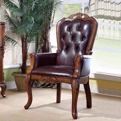 美式实木办公椅真皮老板椅欧式复古沙发椅家用电脑椅会议椅大班椅
