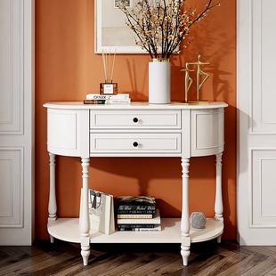 美式玄关桌全实木玄关柜欧式玄关台进门白色奶油风半圆客厅边柜