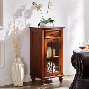 美式小酒柜纯实木玻璃小茶水柜边几复古客厅电视边柜展示柜家用