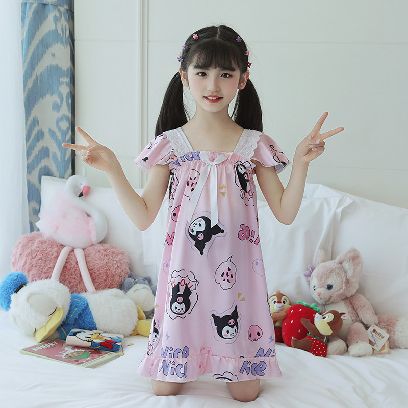 女童睡衣夏冰丝吊带公主薄款卡通库洛米小女孩可爱家居服连体睡裙