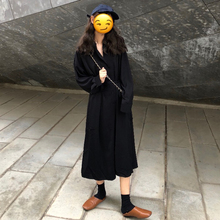 过膝中长款 雪纺连衣裙 系带显瘦长袖 裙女2019早秋新款 气质衬衫 韩版
