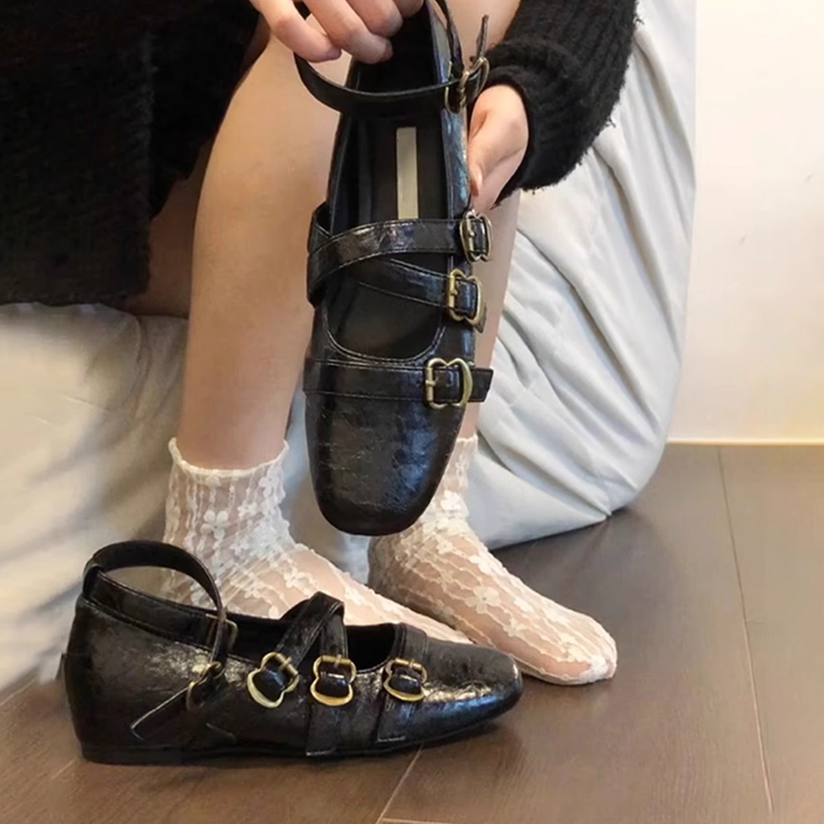 玛丽珍芭蕾鞋女法式蝴蝶结圆头