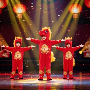 元旦马年喜庆演出服新年小马拜年舞蹈服儿童动物服装马年人偶服装