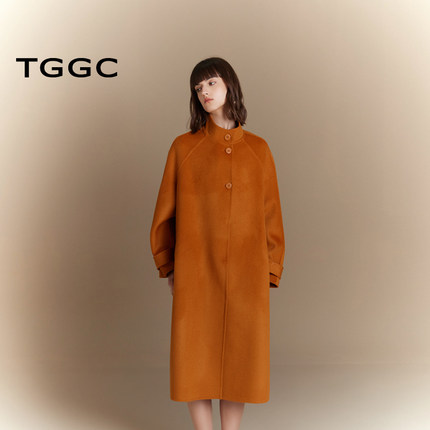 台绣双面羊毛毛呢外套女气质翻领纯色经典舒适保暖大衣冬J37127