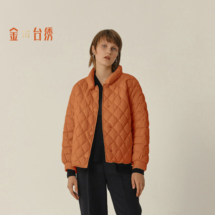 金台绣短款羽绒服女立领轻薄简约鸭绒外套菱格保暖冬ECD5S289