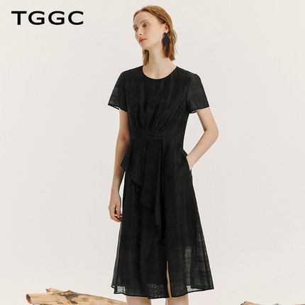 台绣商城同款连衣裙轻盈肌理凉感修身女中长裙夏季新款F36606