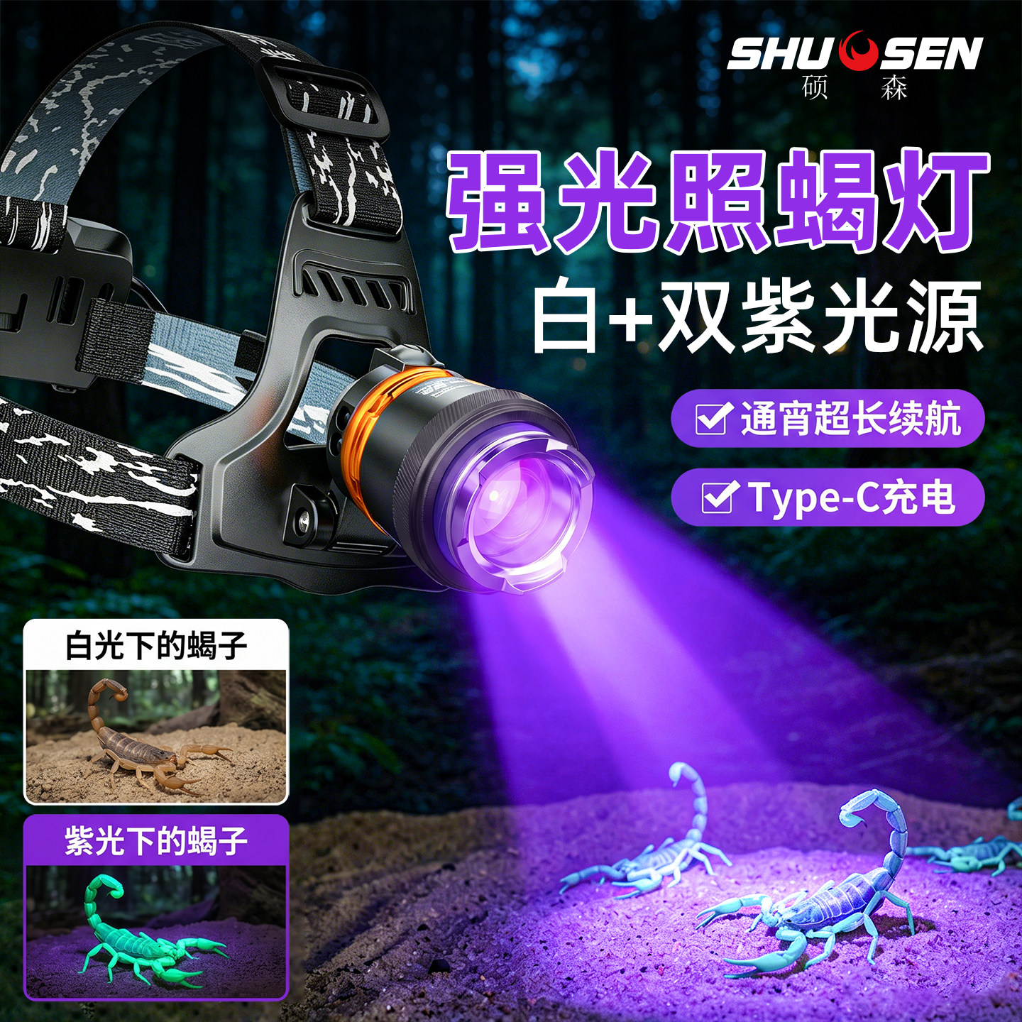 硕森头戴式照明灯户外大功率超亮