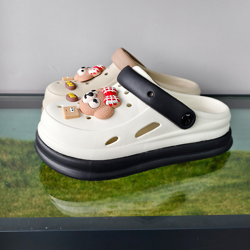 踩屎感外穿洞洞鞋女夏季可爱煤球厚底增高防滑两穿沙滩包头凉拖鞋