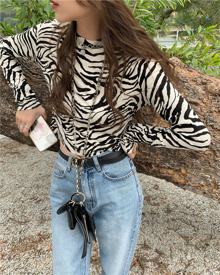 Real price chic Hanfeng zebra leopard pattern Long Sleeve T