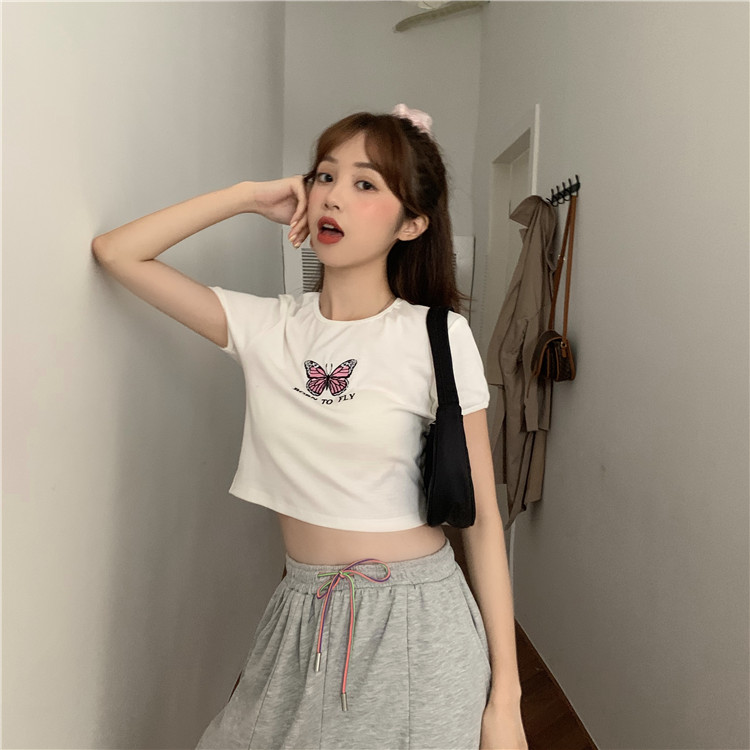 Real price short Butterfly Embroidery t