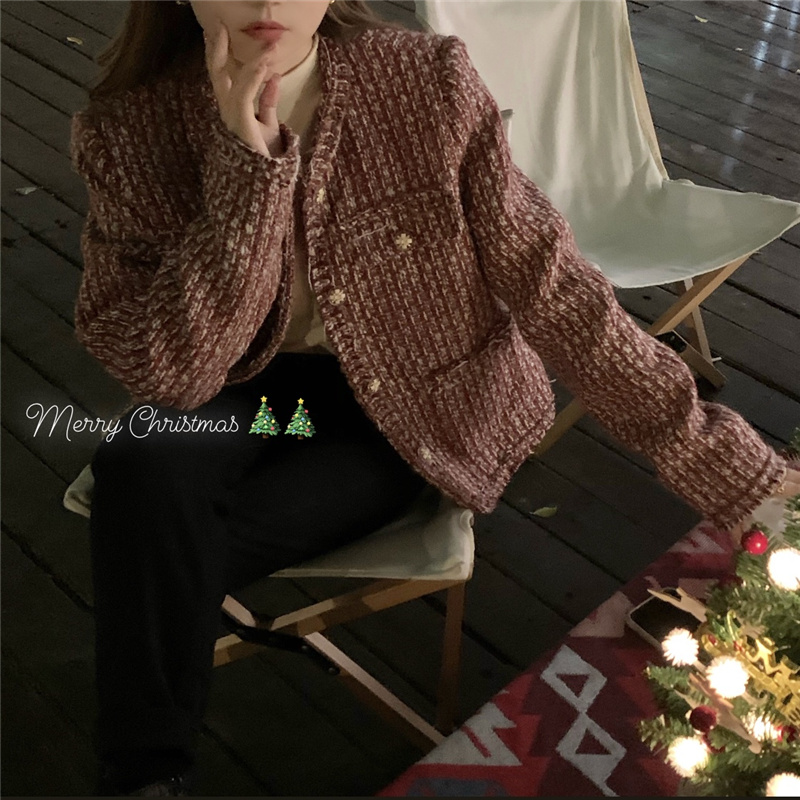 Chic Hanfeng heavy industry special fabric new year red thickened warm small fragrant coat