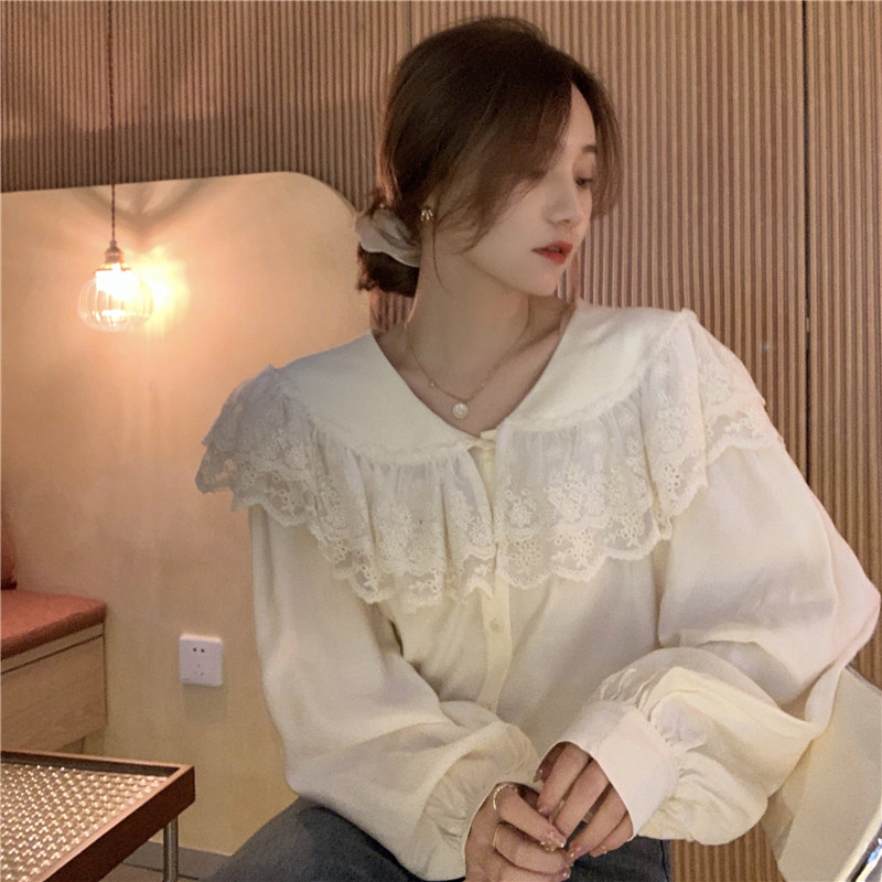 Real price chic Hanfeng Lace Collar Chiffon Top