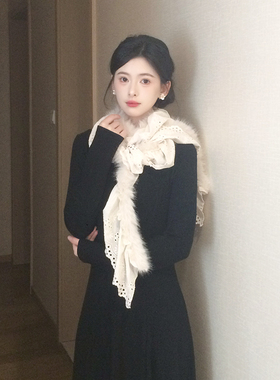 白色软糯毛绒围巾女秋冬2025新款韩系氛围感百搭加厚保暖护颈围脖