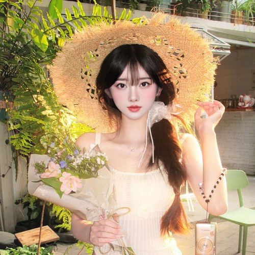 镂空拉菲草帽大帽檐防晒