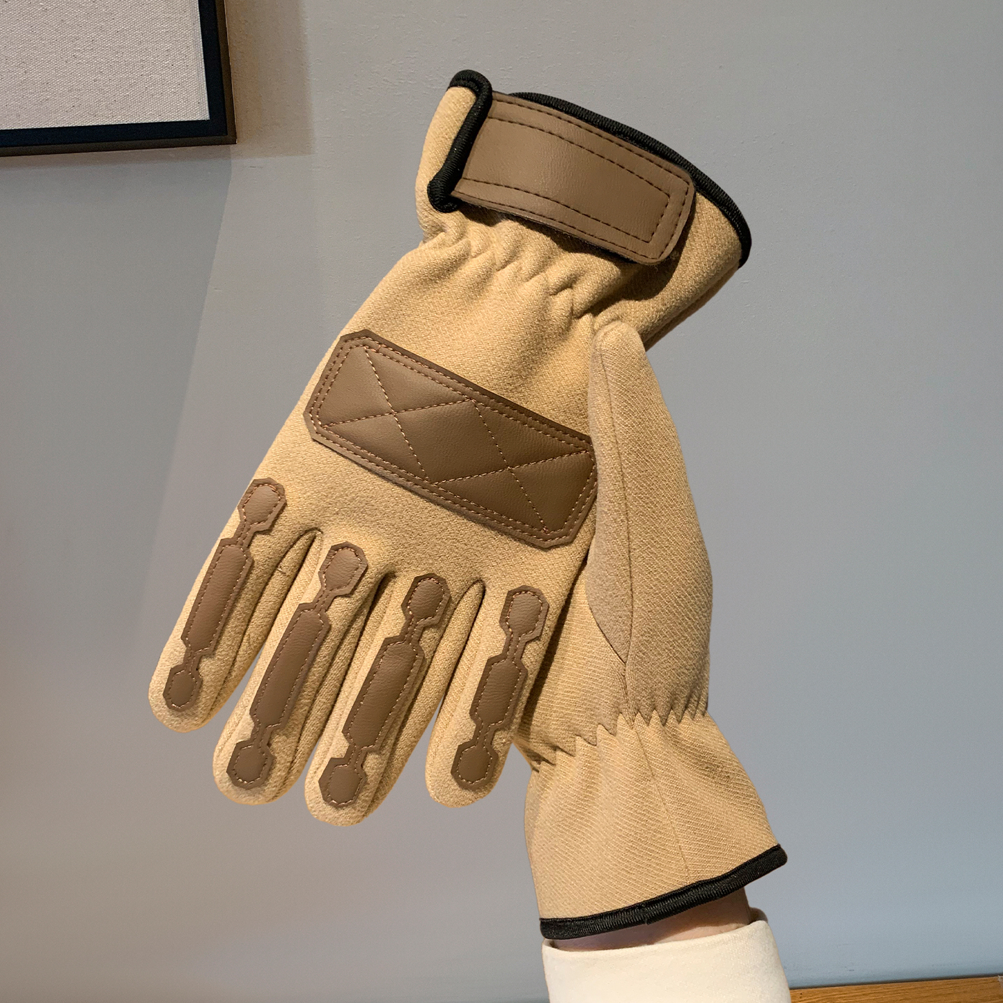 咖色骑行手套女冬季加厚保暖防寒防冻户外骑摩托车五指电动车男