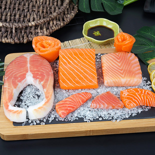 仿真三文鱼模型刺身生鱼片北极贝甜虾寿司日本料理金枪鱼装 饰摆设