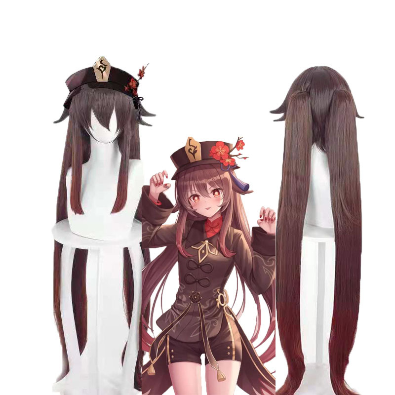 原神假发往生堂胡桃cos假发 双马尾分体式渐变虎夹款动 漫假发女