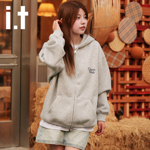 it:CHOCOOLATE连帽开衫卫衣外套加绒加厚2025秋冬新款宽松上衣女