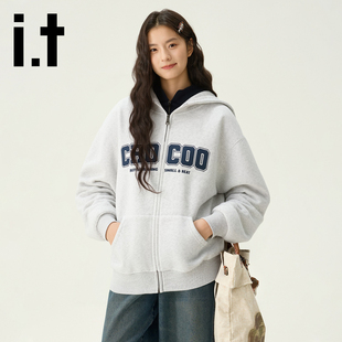 it:CHOCOOLATE连帽开衫卫衣男女秋冬新款美式宽松休闲情侣外套潮