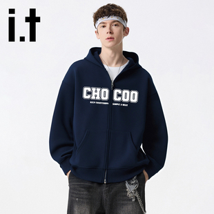 it:CHOCOOLATE美式连帽开衫情侣款卫衣宽松休闲秋冬拉链外套男女