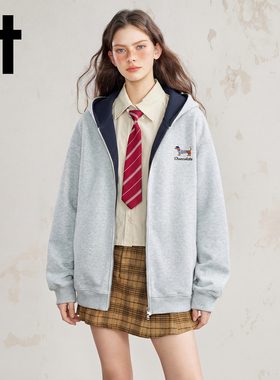 it:CHOCOOLATE重磅连帽开衫卫衣女2025新款宽松休闲撞色情侣外套