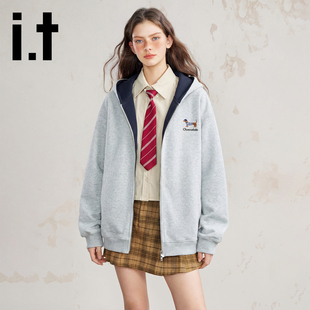 宽松休闲撞色情侣外套 卫衣女2026新款 CHOCOOLATE重磅连帽开衫