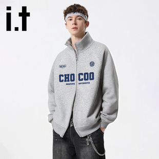 it:CHOCOOLATE立领开衫加绒卫衣美式休闲宽松秋冬保暖情侣外套