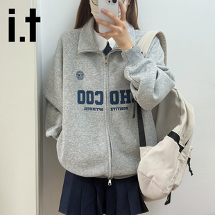it:CHOCOOLATE美式开衫立领情侣卫衣男女宽松休闲运动外套上衣潮