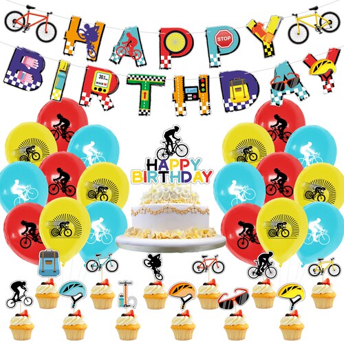 山地自行车生日派对拉旗插旗气球