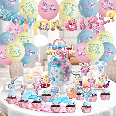 蝾螈主题axolotl火蜥蜴儿童BOY OR GIRL性别 揭示派对生日装饰