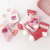 女童袜子秋冬款 中筒袜粉色草莓熊小中大童女孩儿童袜吸汗秋冬袜子