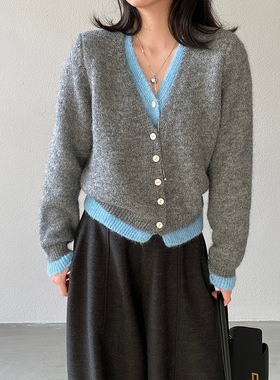 江左 法式V领假两件针织毛衣女设计感软糯气质休闲长袖上衣 98812