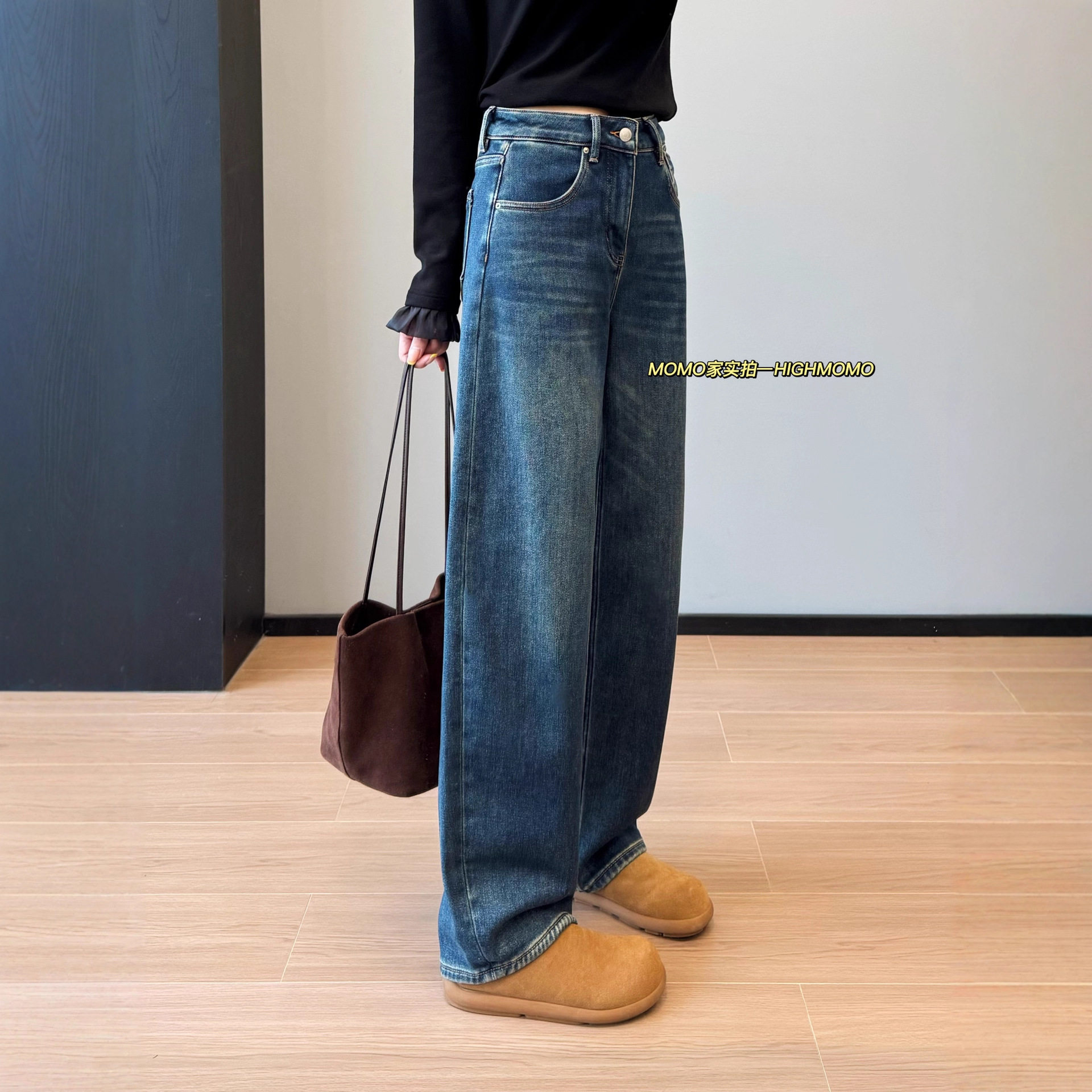 保暖舒适炸款~版型巨好显瘦窄版直筒加厚加绒植绒牛仔裤女25冬