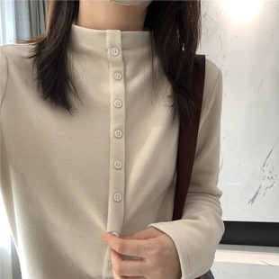 巨暖和!德绒保暖排扣半高领内搭2025冬季新通勤百搭打底套头上衣