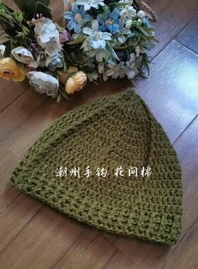 冬新款手工包头毛线针织帽帽钩花