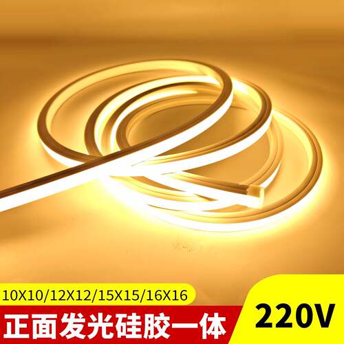 220V 硅胶灯带10X10正面发光硅胶一体挤出柔性灯条线型硅胶无主灯