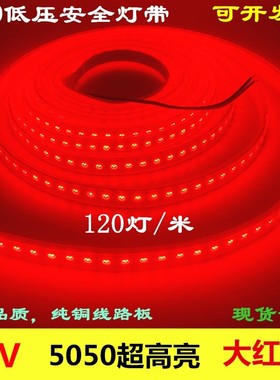 led灯带12V红光5050超亮高亮套管防水120珠12伏红色白蓝黄软灯条