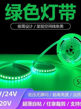 12V24V绿色LED绿光灯带青草绿光灯条12伏24伏超薄自粘贴片220V