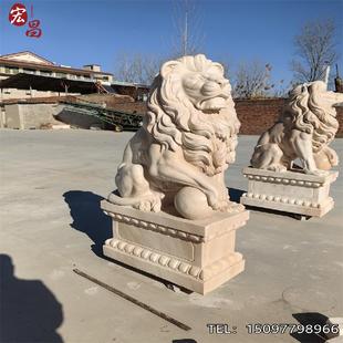 石雕狮子一对 大理石欧式 蹲狮非洲仿真石狮子1.5米高家用门口狮子