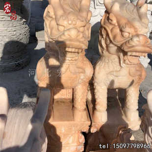 石雕麒麟一对天然汉白玉青石晚霞红别墅园林景观家用门口石雕麒麟
