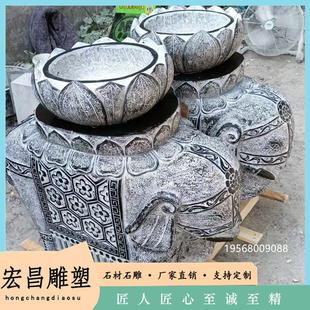石雕仿古动物大象一对青石晚霞红小象酒店家用门口花盆吸水摆件