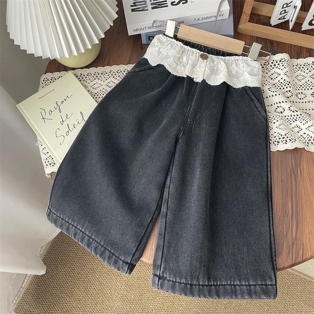 女童加绒牛仔裤2025冬季新款儿童加绒加厚直筒阔腿裤宝宝洋气裤子