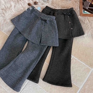 韩国童装2025冬季新款女童加绒屁帘喇叭裤女宝宝保暖休闲打底裤潮