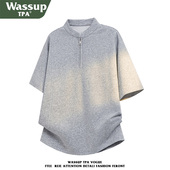 WASSUP 上衣 cleanfit半袖 TPA半拉链亨利领短袖 t恤男重磅体恤美式
