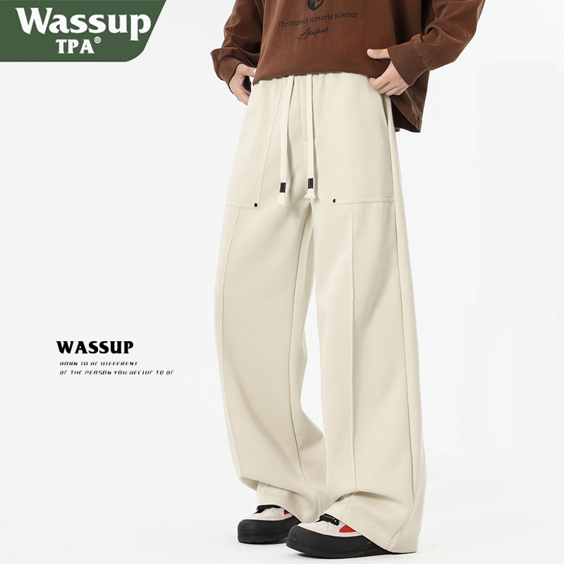 WASSUP TPA休闲裤男生秋冬2025潮牌宽松直筒阔腿裤加绒棉质长裤子